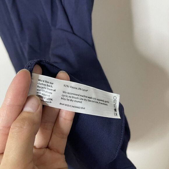 EILEEN FISHER navy Vneck stretch swing sleeveless dress size Petite small - Picture 4 of 4